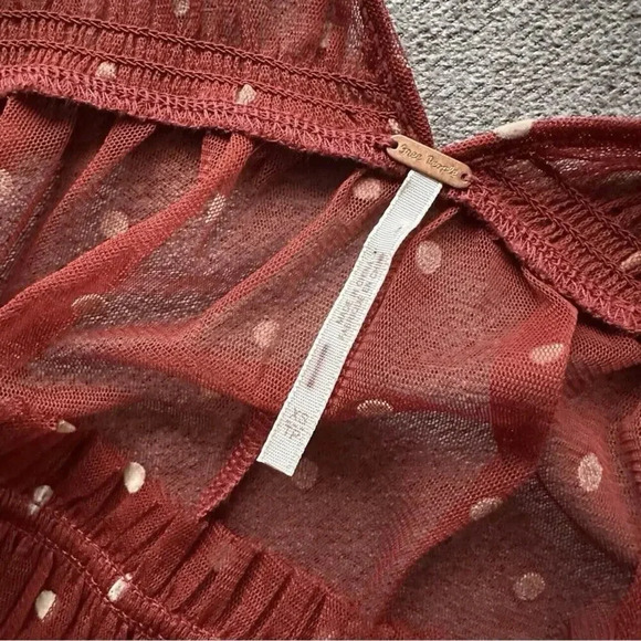 Free People Saya Polka Dot Sheer Mesh Tulle Baby Doll Tunic Top XS - Picture 3 of 9
